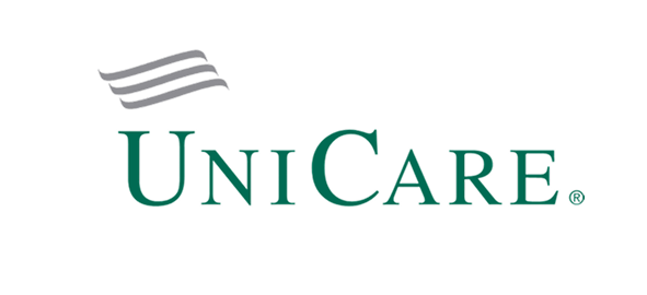 UniCare insurance company logo with stylized wave design above text.