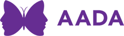 AADA logo featuring purple butterfly silhouette with organization initials text.